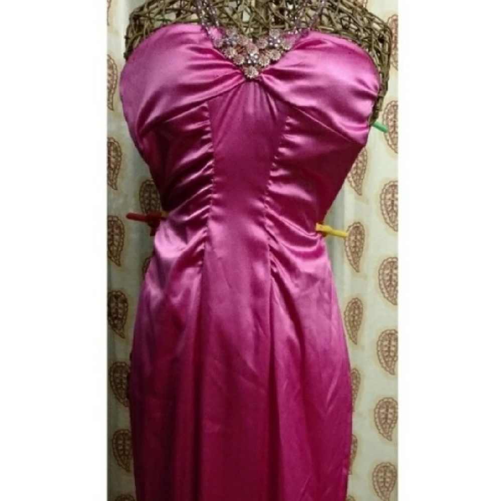 Enfocus slim fit satin, jewel embelished dress